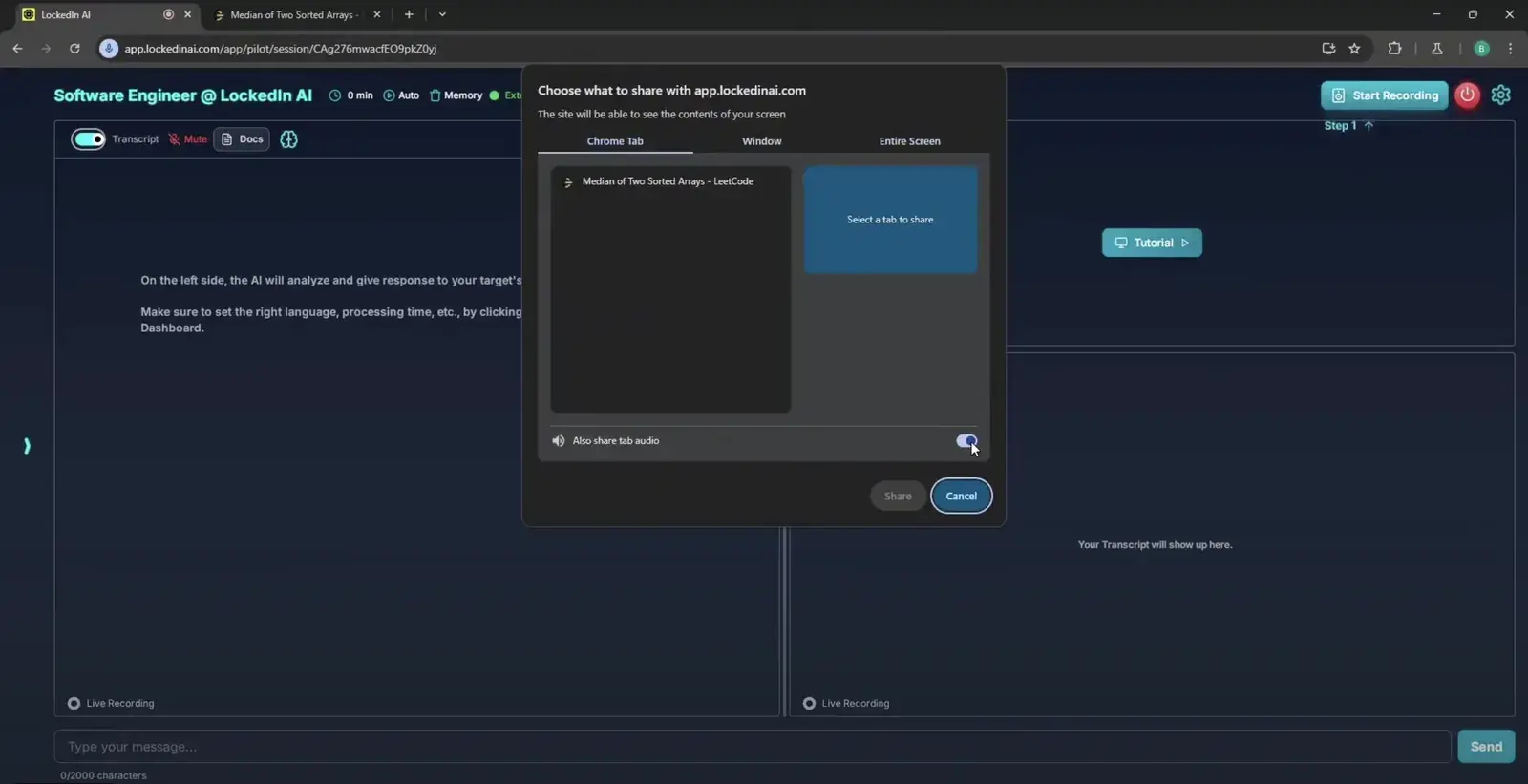 Sharing a tab with LockedIn AI