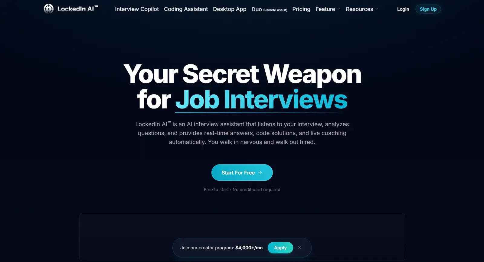 LockedIn AI homepage