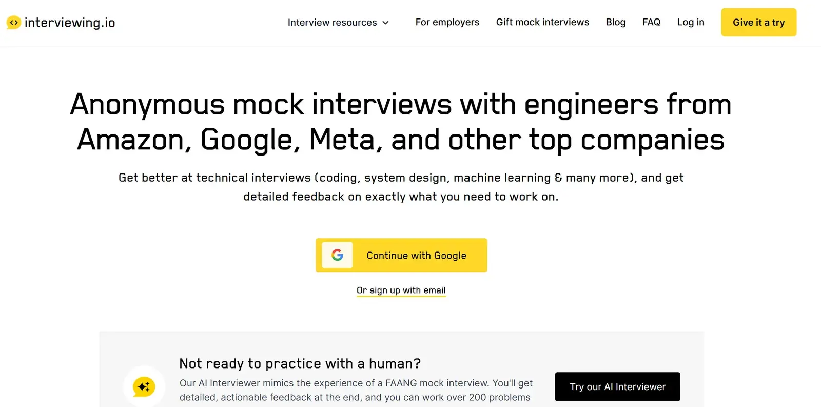Interviewing.io homepage