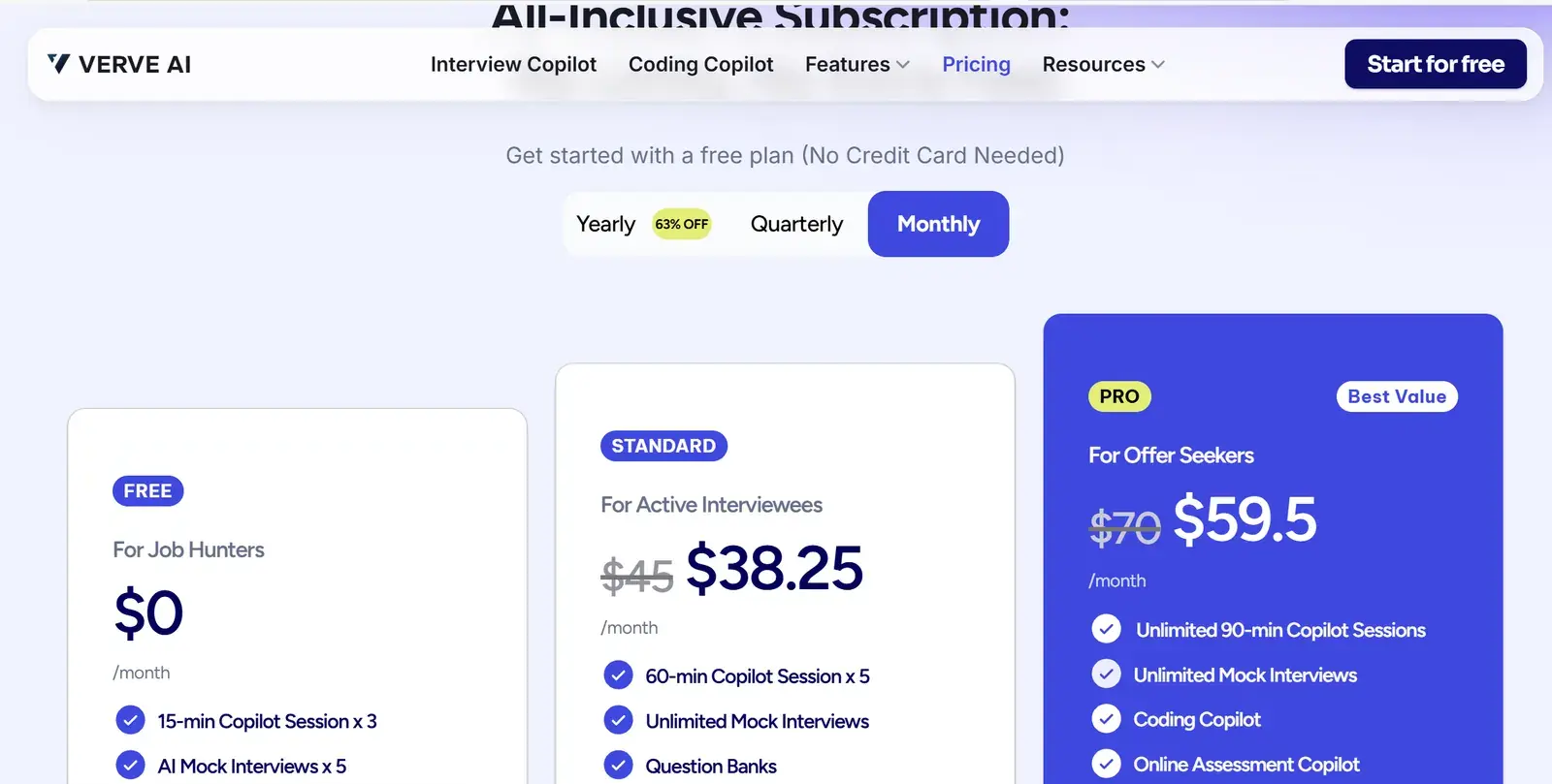 Verve AI pricing page