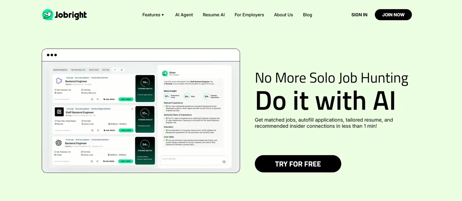 Jobright homepage