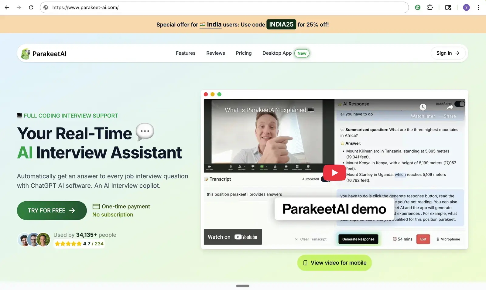 Parakeet AI homepage