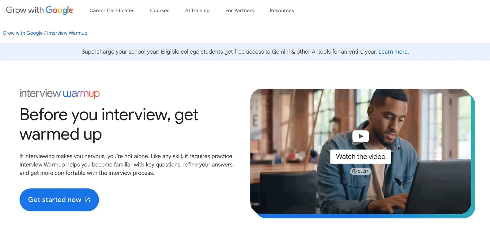 Google Interview Warmup homepage