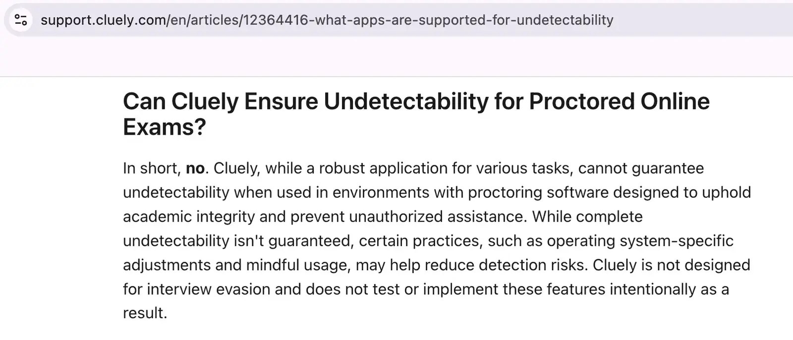 Cluely's statement on proctored online exams