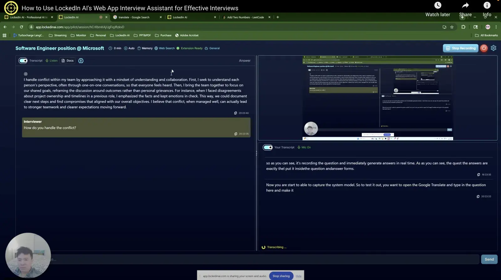 LockedIn AI web app during an interview