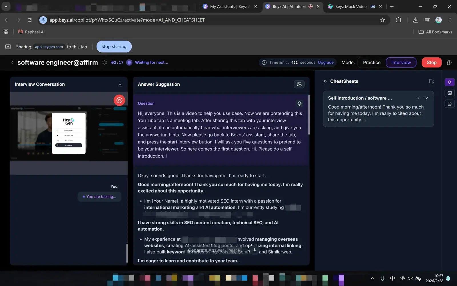Beyz AI's interview assistant