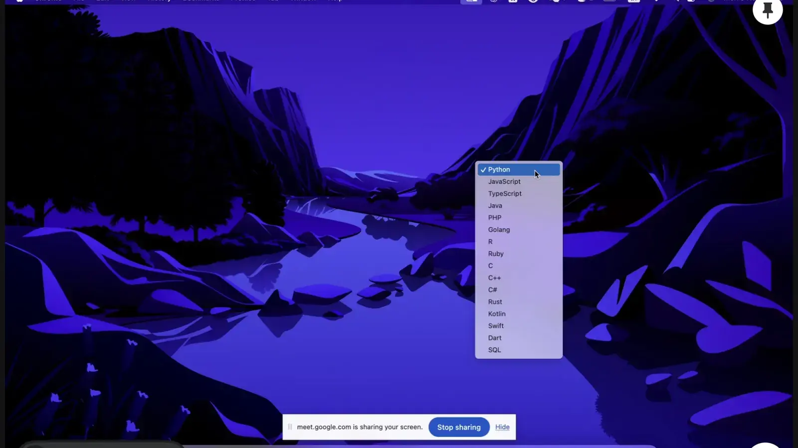 Interview Coder's dropdown in a screen share