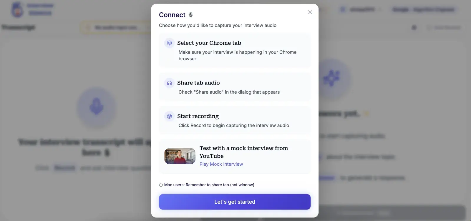Interview Sidekick's connect step
