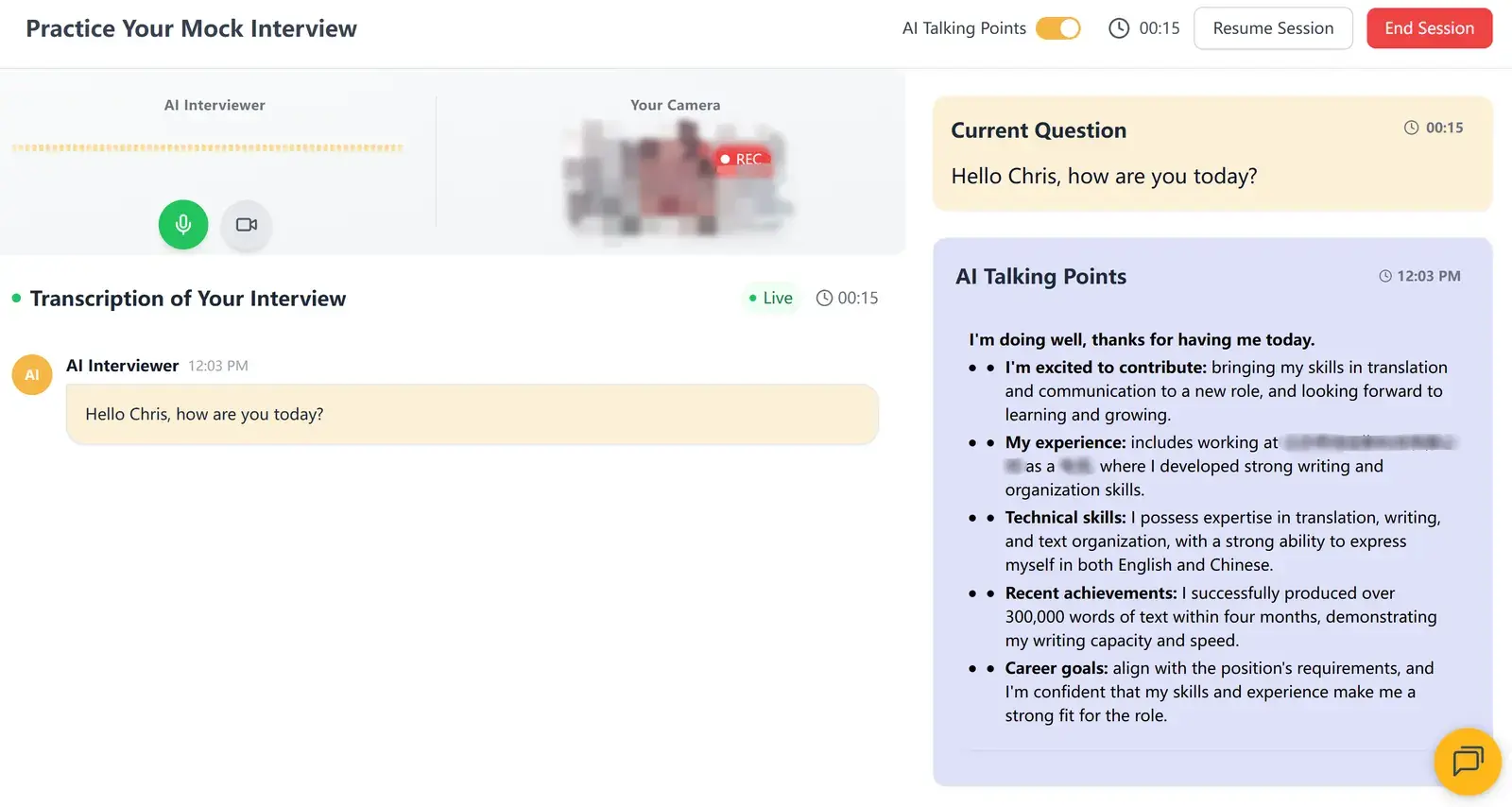 InterviewBee mock interview