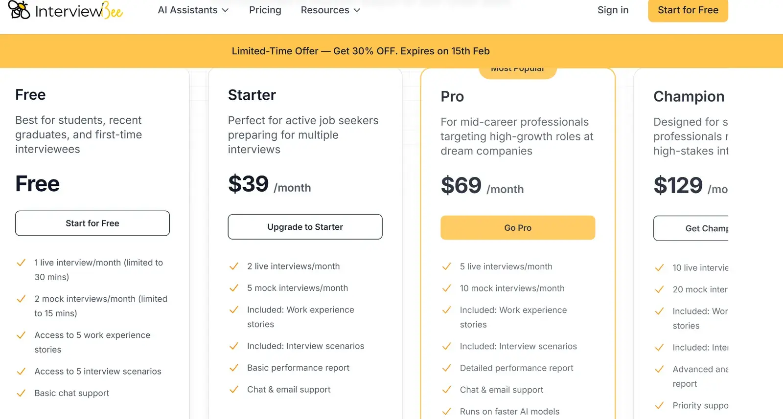InterviewBee pricing