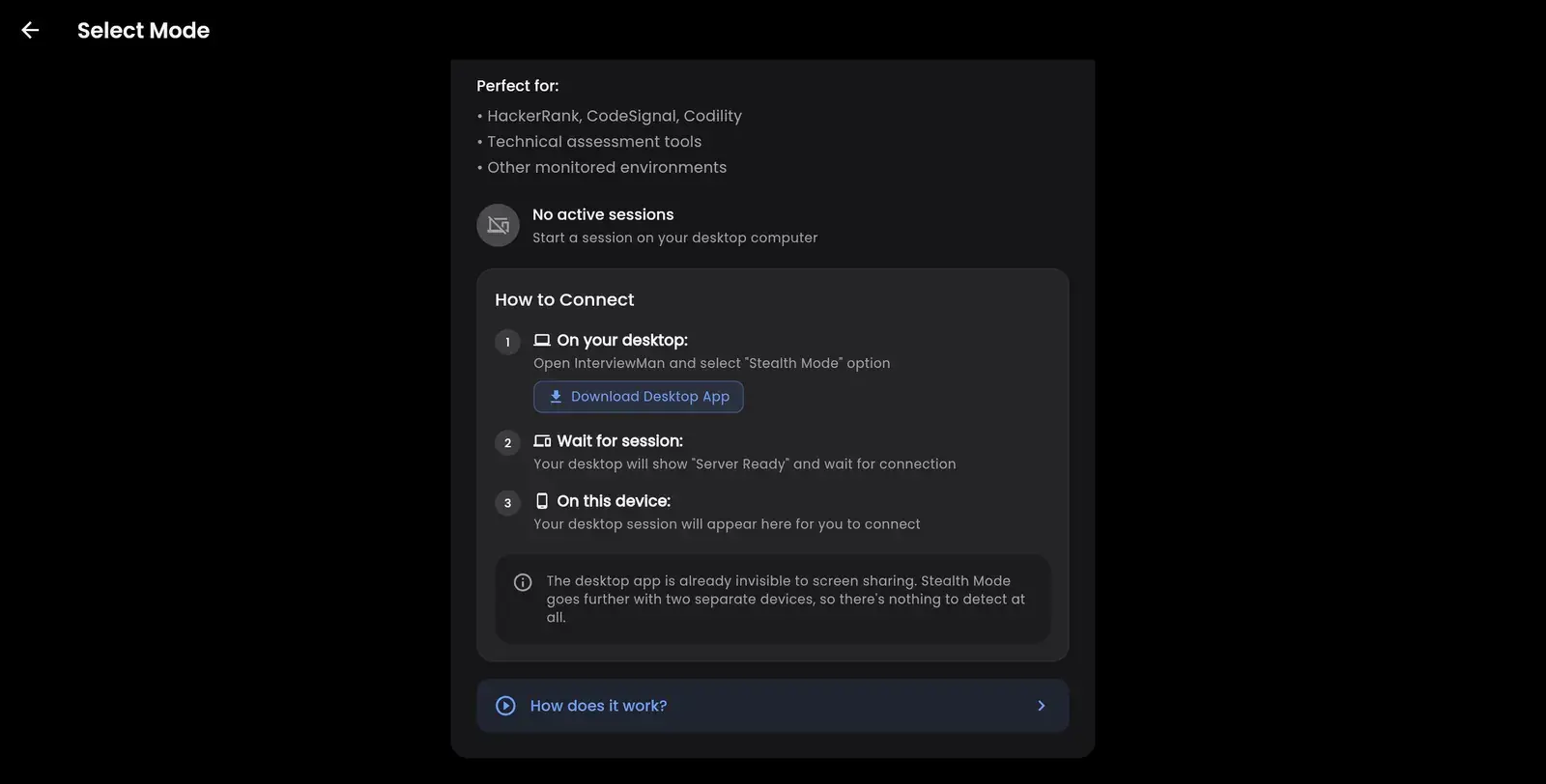 InterviewMan's mode selection