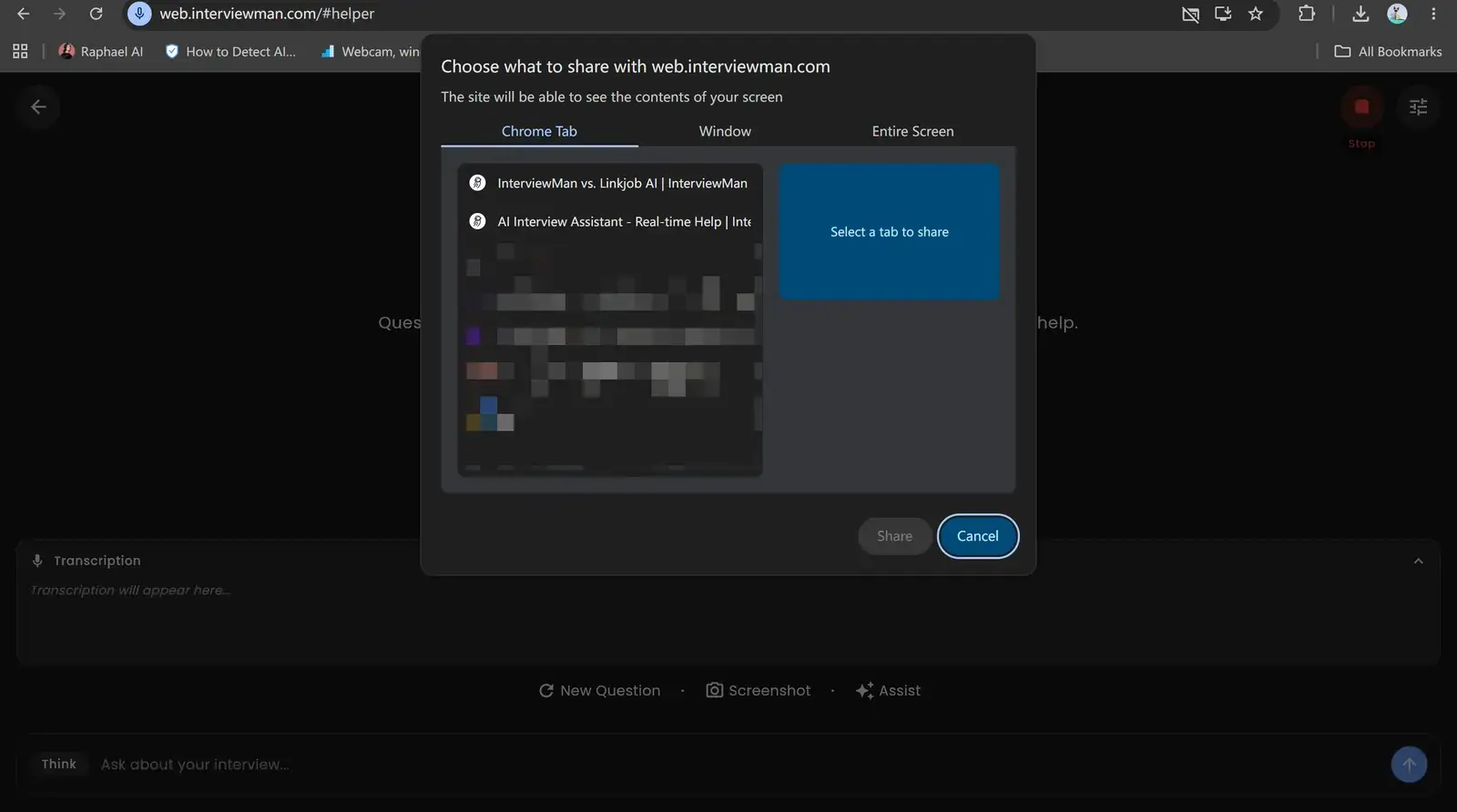 InterviewMan's tab-sharing mode