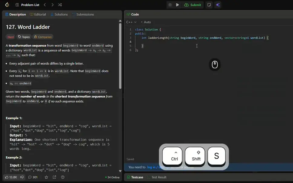 A LeetCode problem on screen with Ctrl Shift S about to capture it