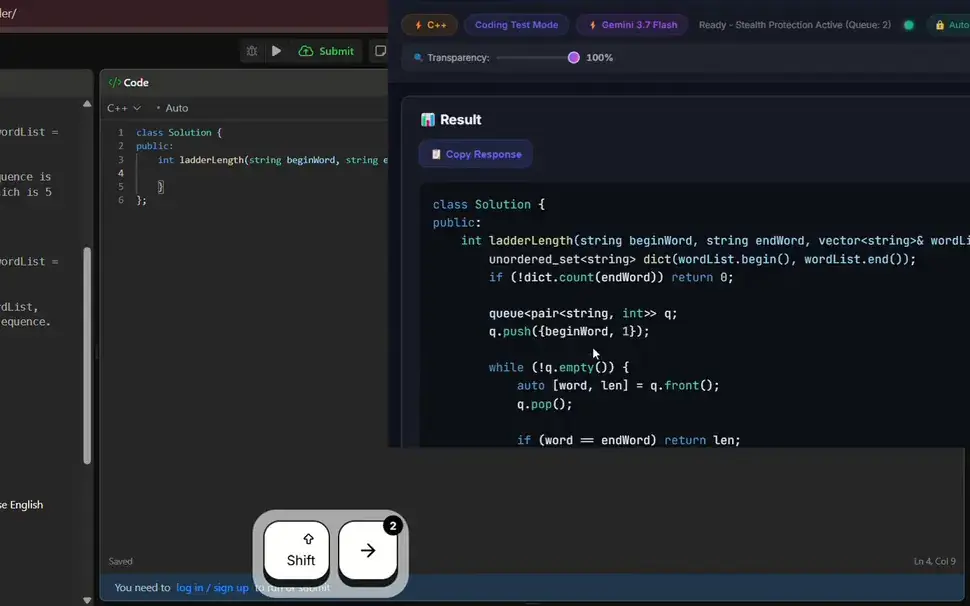 Solvro returning a C++ solution in its overlay